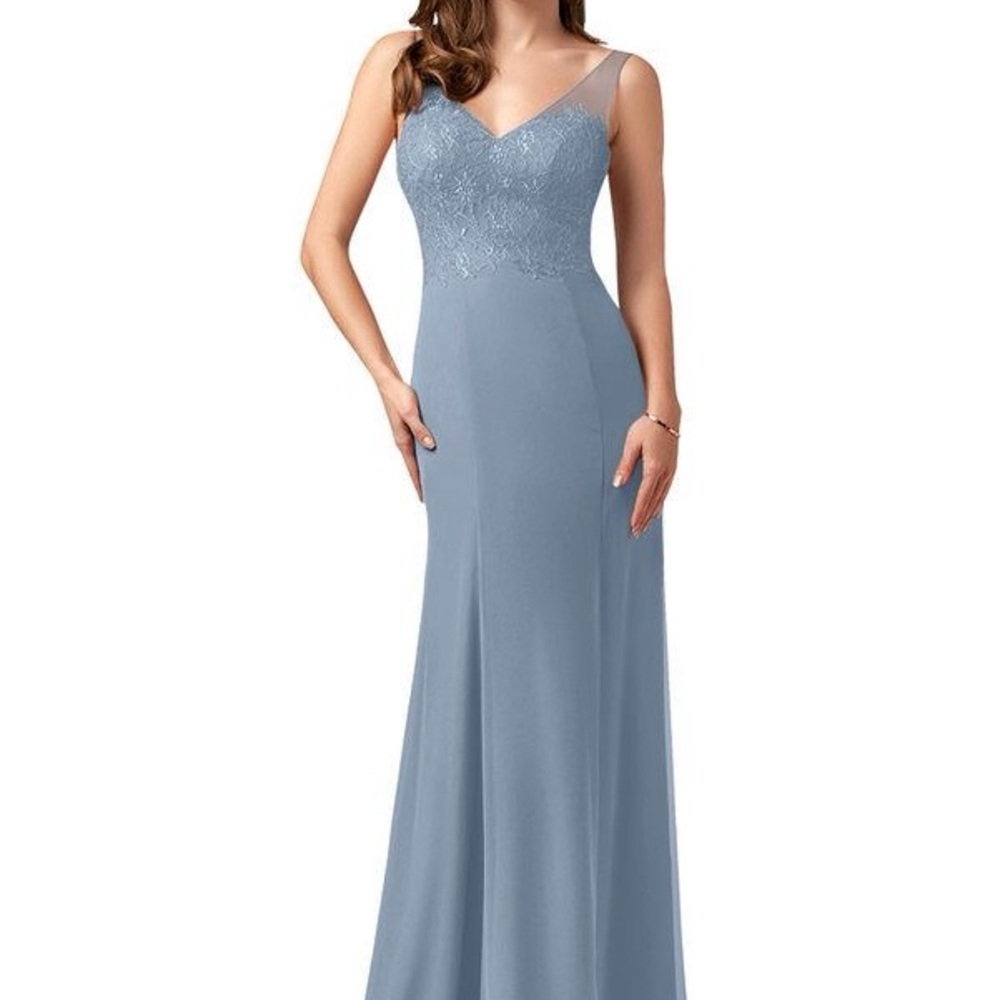 Elegant Blue Lace Evening Gown from Azazie